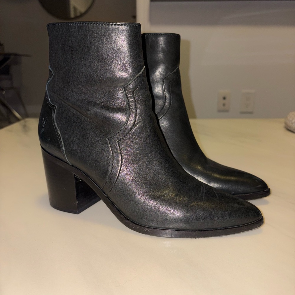 Frye Black Leather Ankle Boots